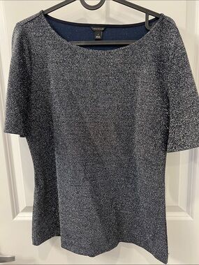 Ann Taylor Navy Metallic Short-Sleeve Knit Top